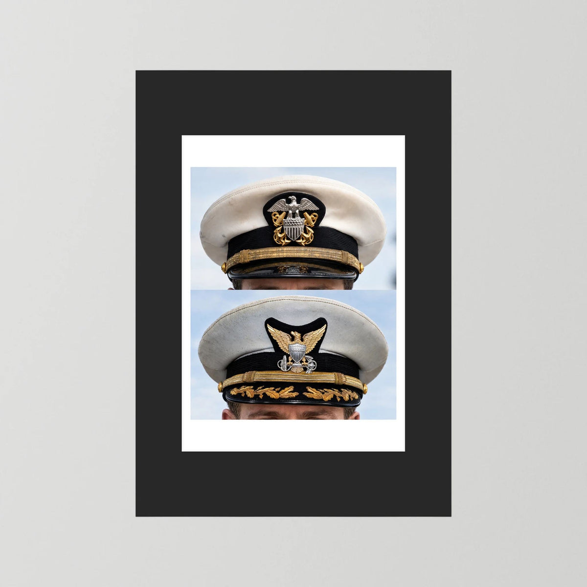 Composite image showing US Navy WWII & US Coast Guard Commander Post WWII Visor Caps