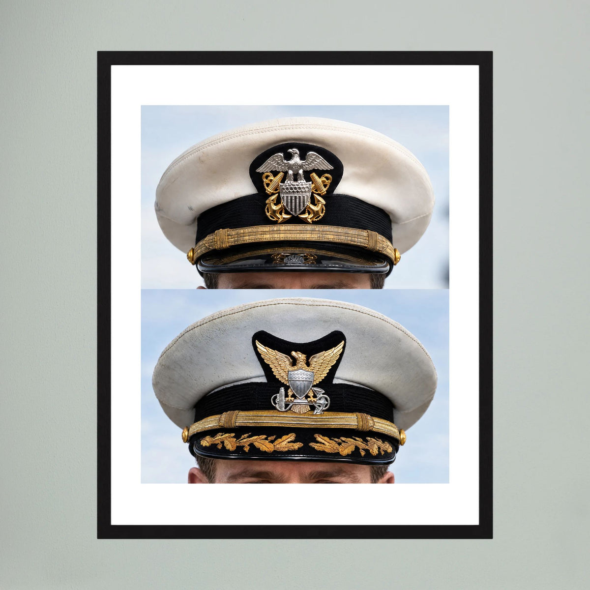 Composite image showing US Navy WWII & US Coast Guard Commander Post WWII Visor Caps