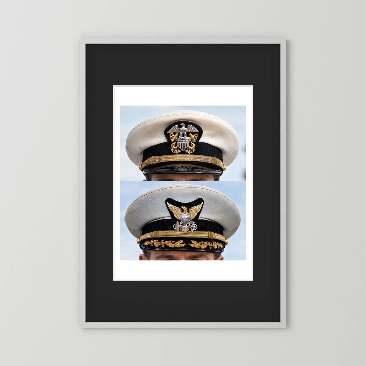 Composite image showing US Navy WWII & US Coast Guard Commander Post WWII Visor Caps