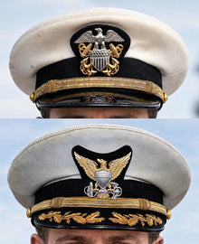 Composite image showing US Navy WWII & US Coast Guard Commander Post WWII Visor Caps