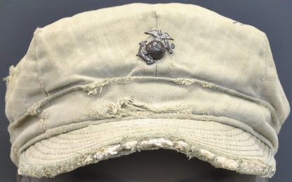 USMC WW2 Cotton Herring Bone Twill (HBT) Pattern Field Cap with Eagle, Globe, Anchor (EGA) Insignia - Art goes to War