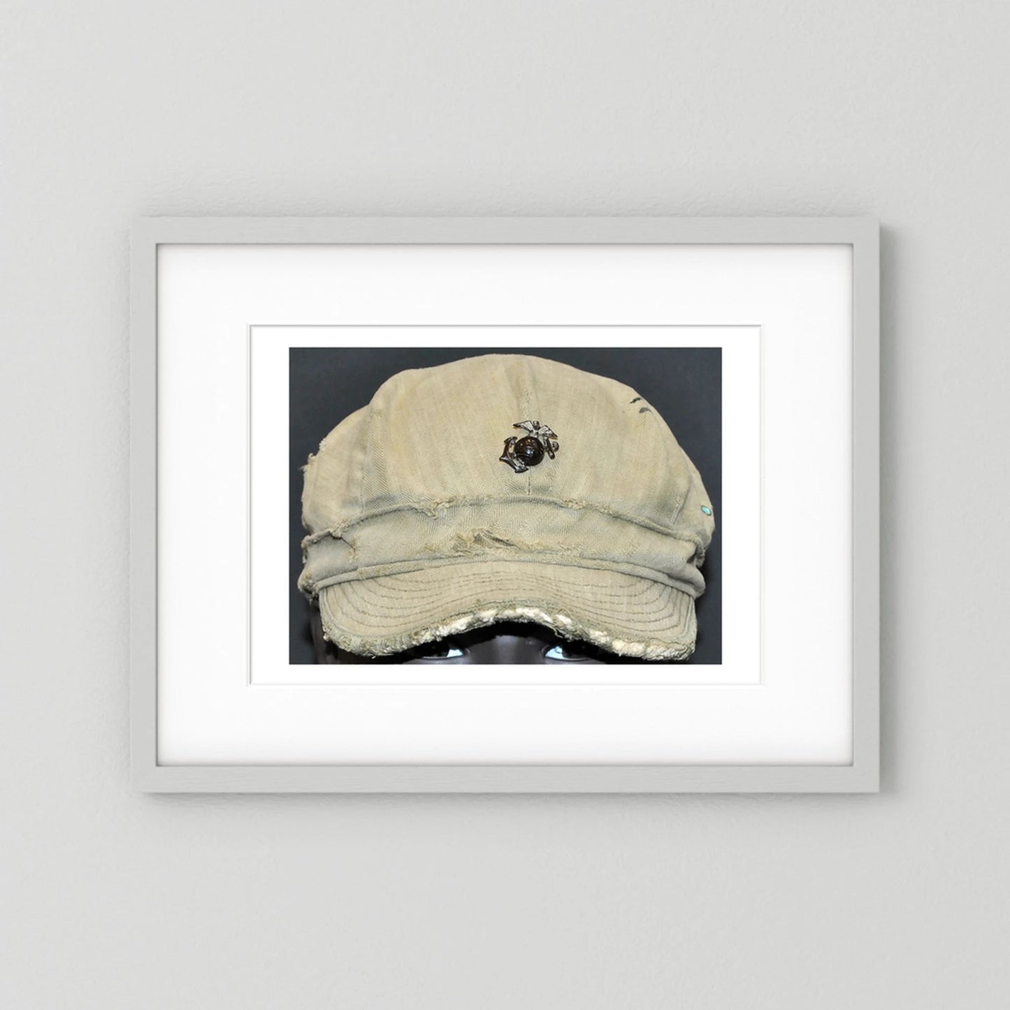 USMC WW2 Cotton Herring Bone Twill (HBT) Pattern Field Cap with Eagle, Globe, Anchor (EGA) Insignia - Art goes to War