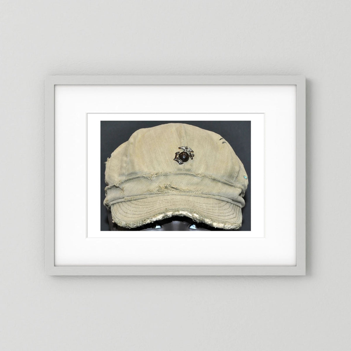 USMC WW2 Cotton Herring Bone Twill (HBT) Pattern Field Cap with Eagle, Globe, Anchor (EGA) Insignia - Art goes to War