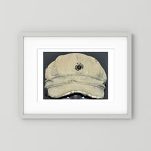 Artwork featuring USMC WW2 Cotton Herring Bone Twill (HBT) Pattern Field Cap with Eagle, Globe, Anchor (EGA) Insignia