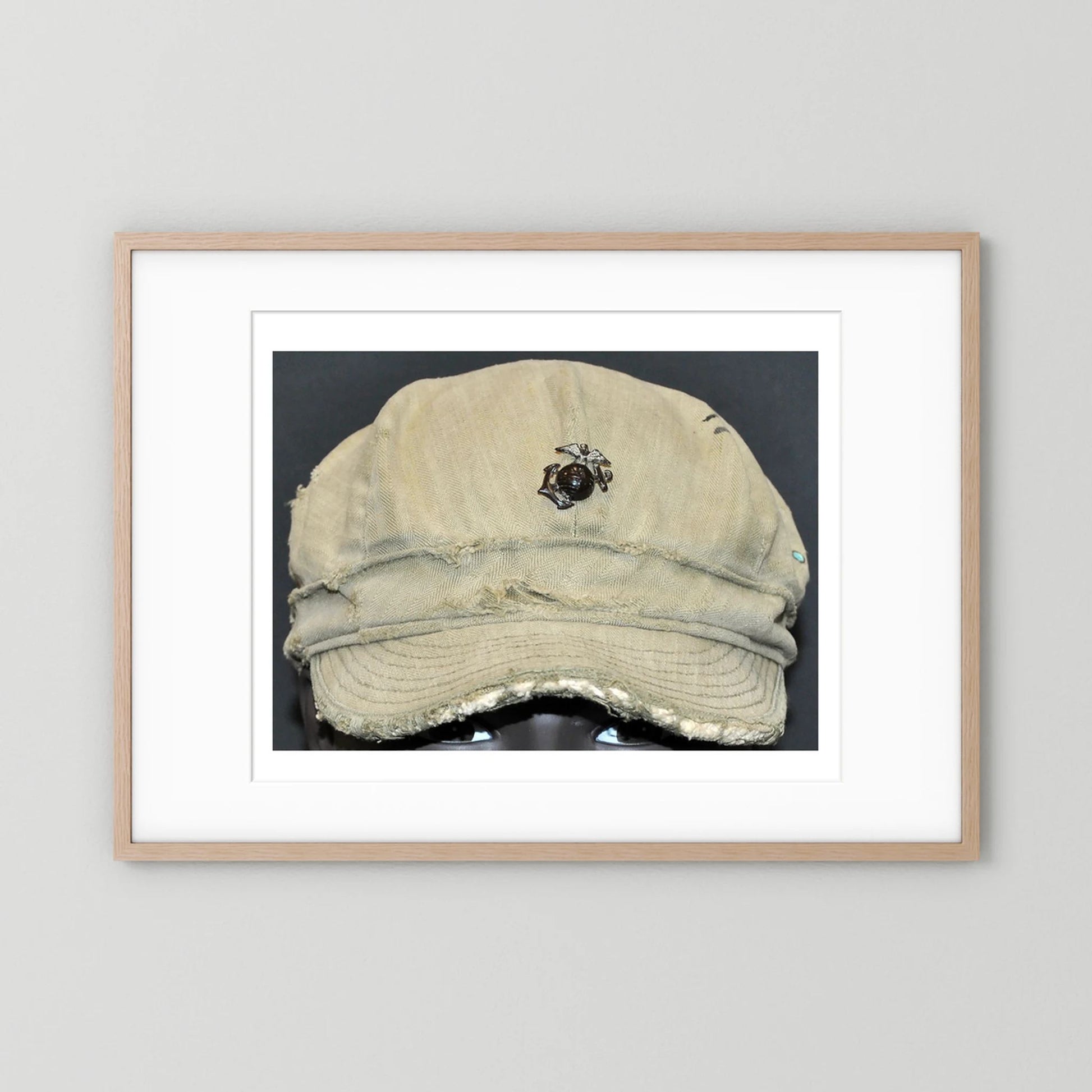 USMC WW2 Cotton Herring Bone Twill (HBT) Pattern Field Cap with Eagle, Globe, Anchor (EGA) Insignia - Art goes to War