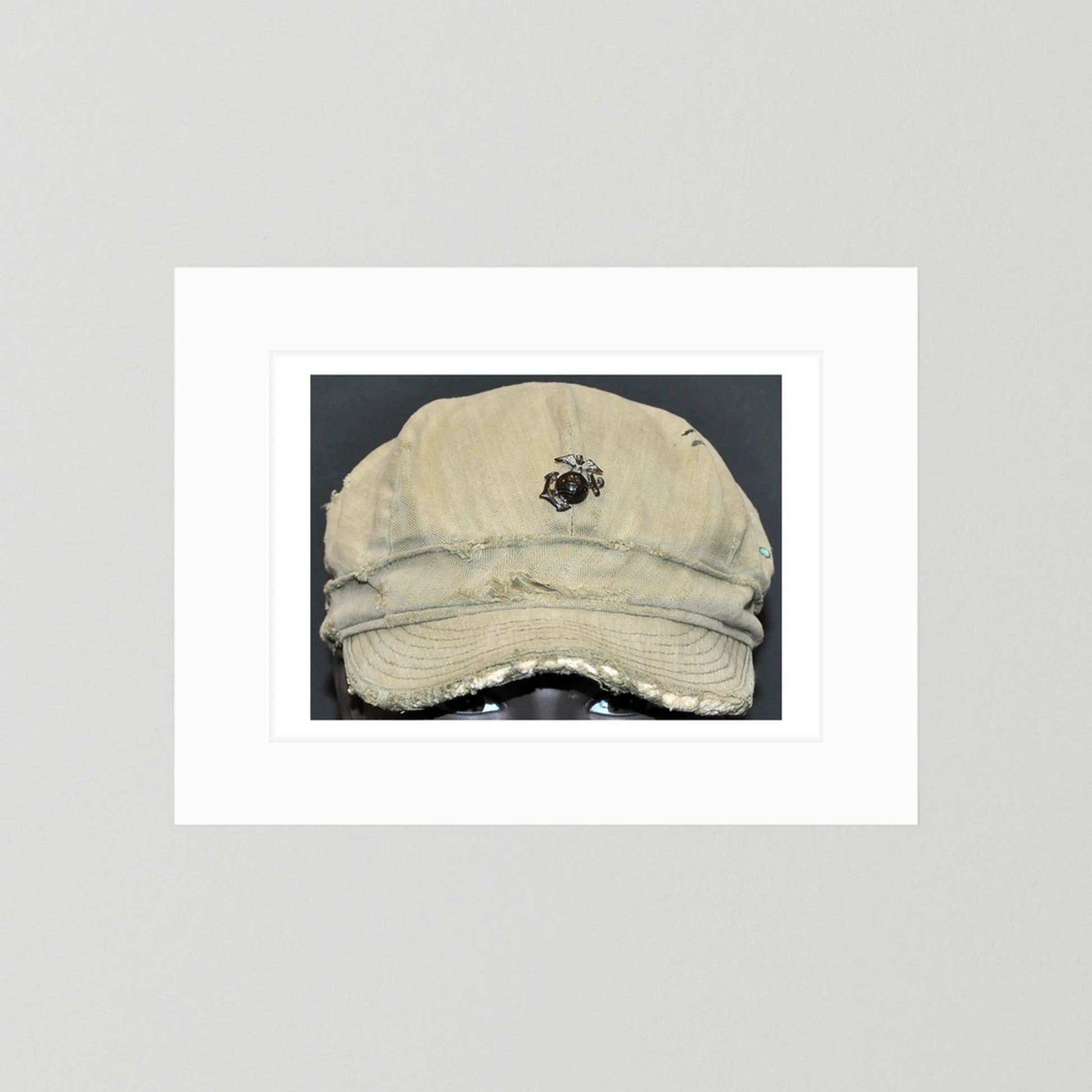 USMC WW2 Cotton Herring Bone Twill (HBT) Pattern Field Cap with Eagle, Globe, Anchor (EGA) Insignia - Art goes to War