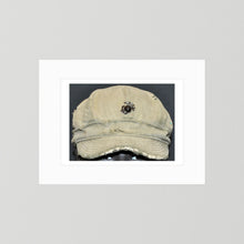 Artwork featuring USMC WW2 Cotton Herring Bone Twill (HBT) Pattern Field Cap with Eagle, Globe, Anchor (EGA) Insignia