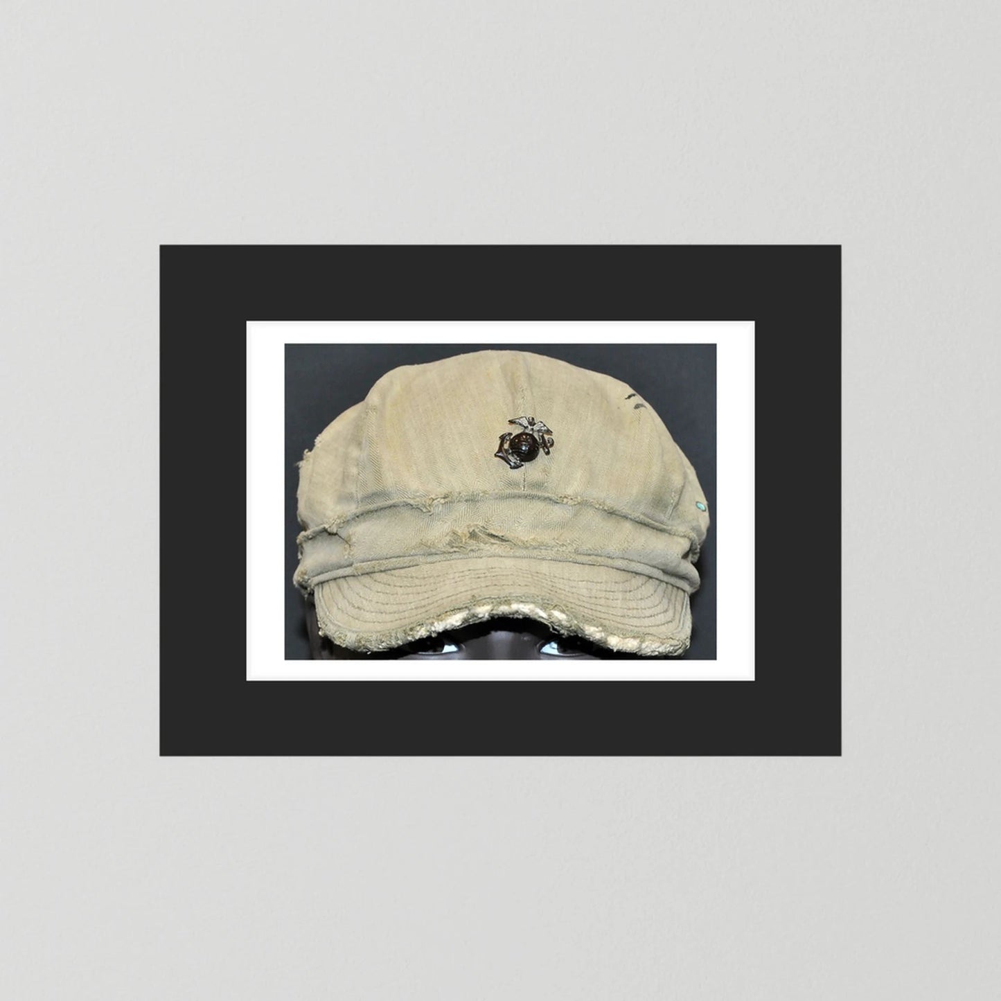 USMC WW2 Cotton Herring Bone Twill (HBT) Pattern Field Cap with Eagle, Globe, Anchor (EGA) Insignia - Art goes to War