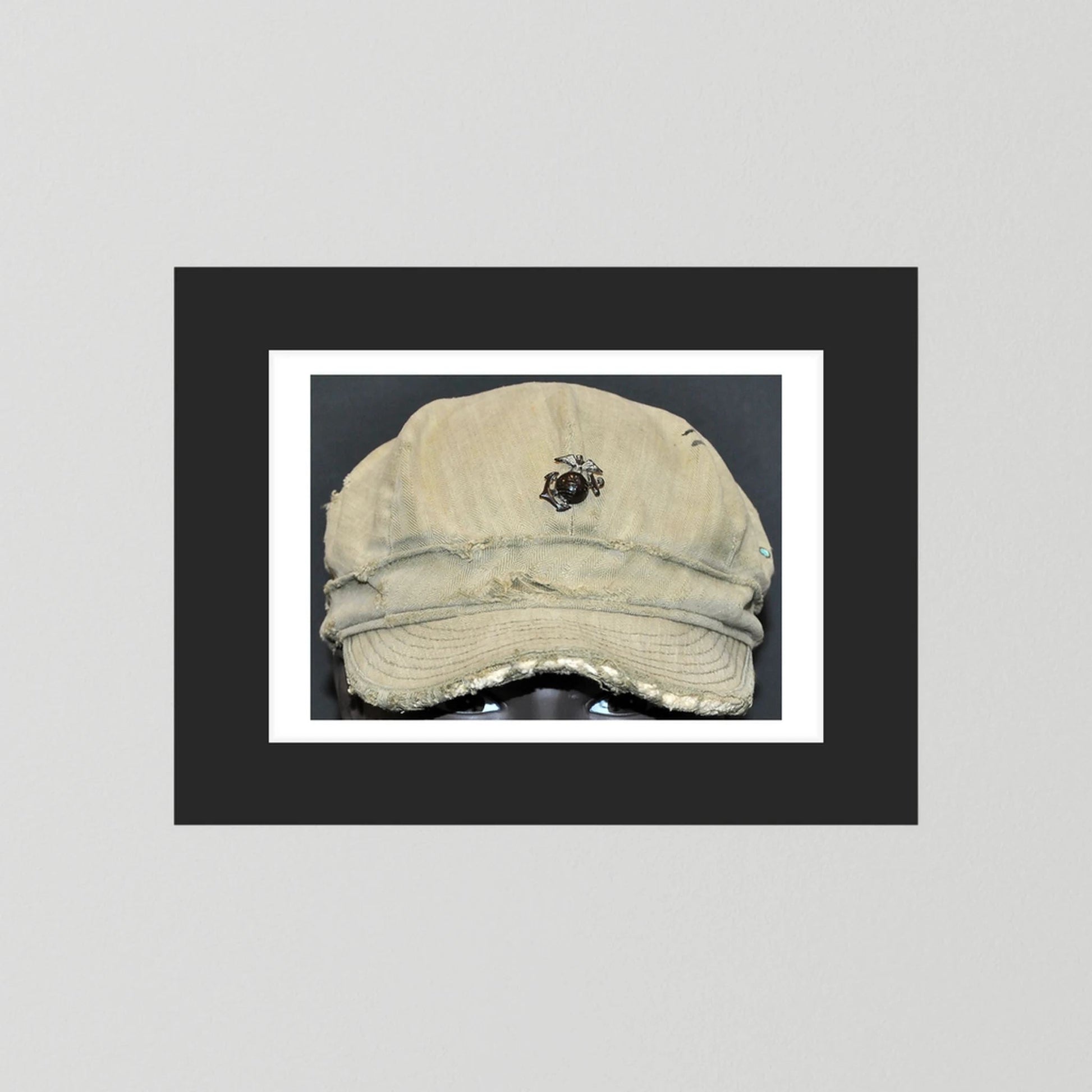 USMC WW2 Cotton Herring Bone Twill (HBT) Pattern Field Cap with Eagle, Globe, Anchor (EGA) Insignia - Art goes to War