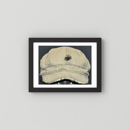USMC WW2 Cotton Herring Bone Twill (HBT) Pattern Field Cap with Eagle, Globe, Anchor (EGA) Insignia - Art goes to War