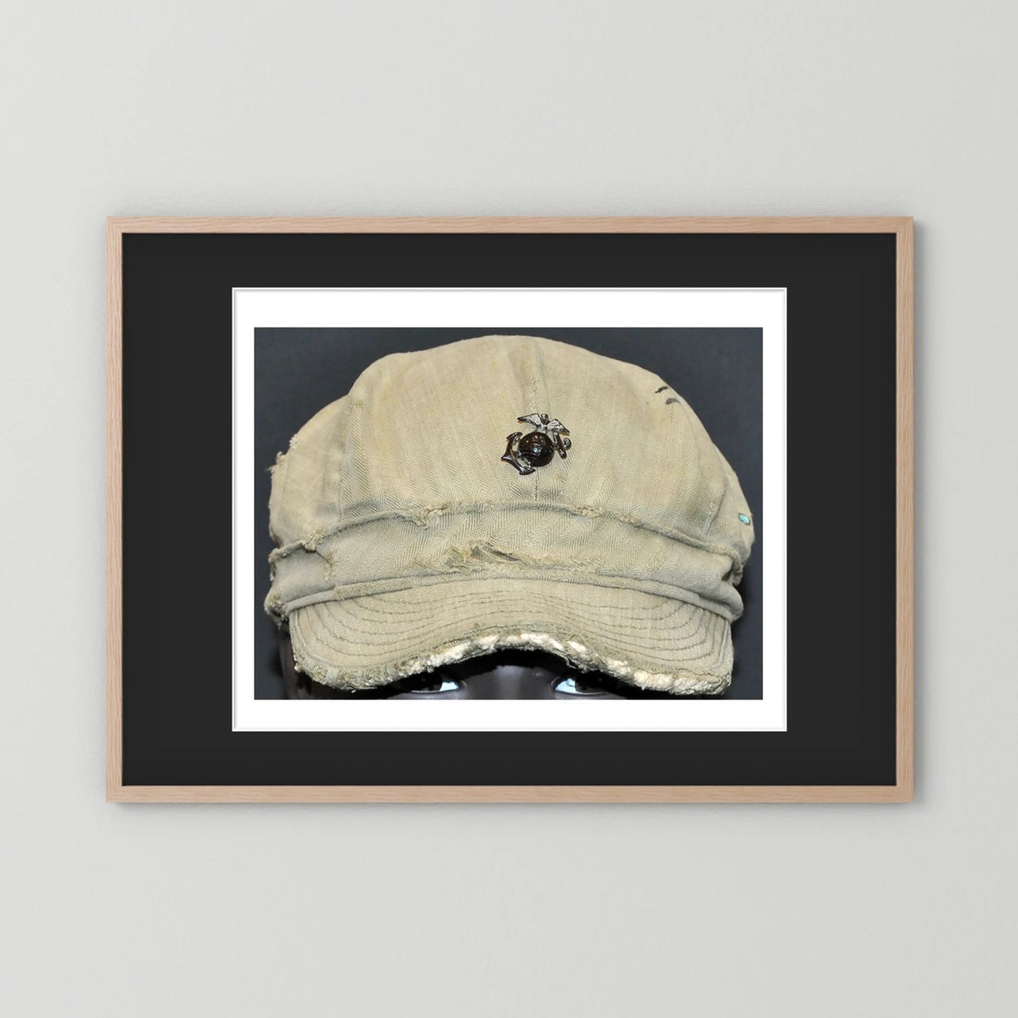 USMC WW2 Cotton Herring Bone Twill (HBT) Pattern Field Cap with Eagle, Globe, Anchor (EGA) Insignia - Art goes to War