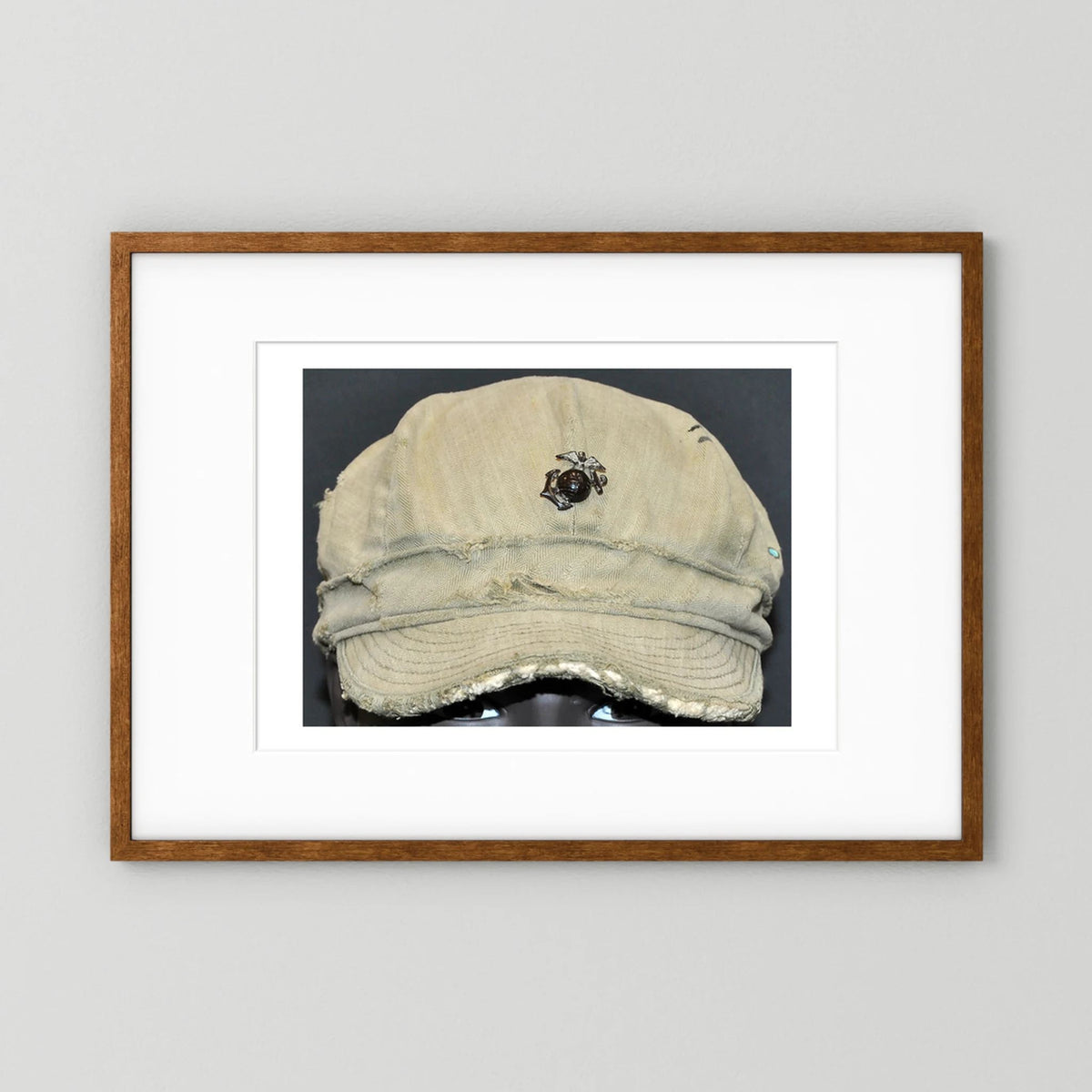 USMC WW2 Cotton Herring Bone Twill (HBT) Pattern Field Cap with Eagle, Globe, Anchor (EGA) Insignia - Art goes to War