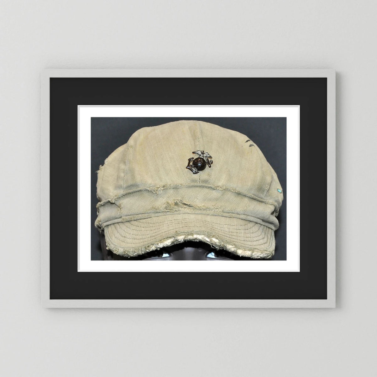 USMC WW2 Cotton Herring Bone Twill (HBT) Pattern Field Cap with Eagle, Globe, Anchor (EGA) Insignia - Art goes to War