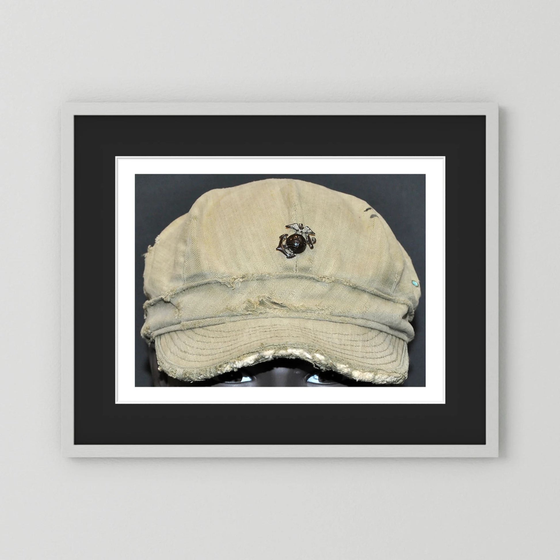 USMC WW2 Cotton Herring Bone Twill (HBT) Pattern Field Cap with Eagle, Globe, Anchor (EGA) Insignia - Art goes to War