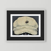 Artwork featuring USMC WW2 Cotton Herring Bone Twill (HBT) Pattern Field Cap with Eagle, Globe, Anchor (EGA) Insignia