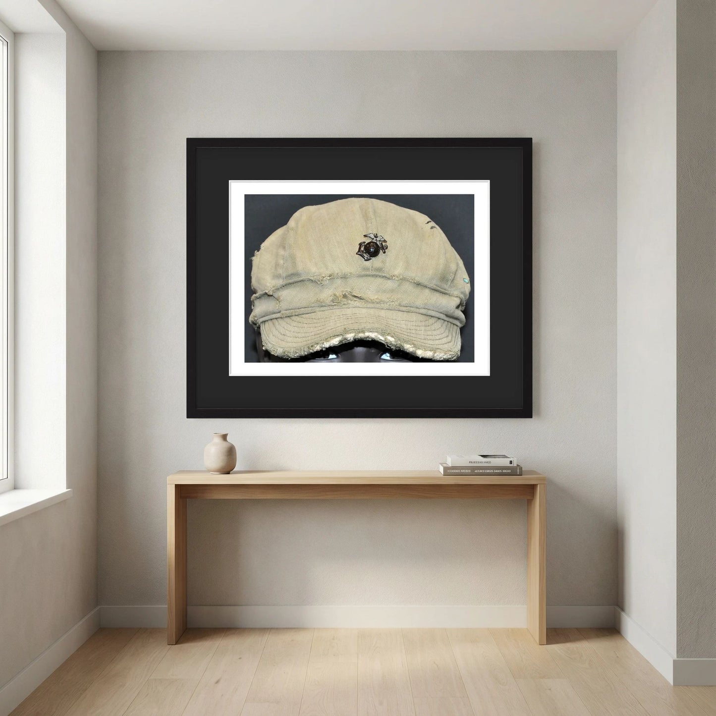USMC WW2 Cotton Herring Bone Twill (HBT) Pattern Field Cap with Eagle, Globe, Anchor (EGA) Insignia - Art goes to War