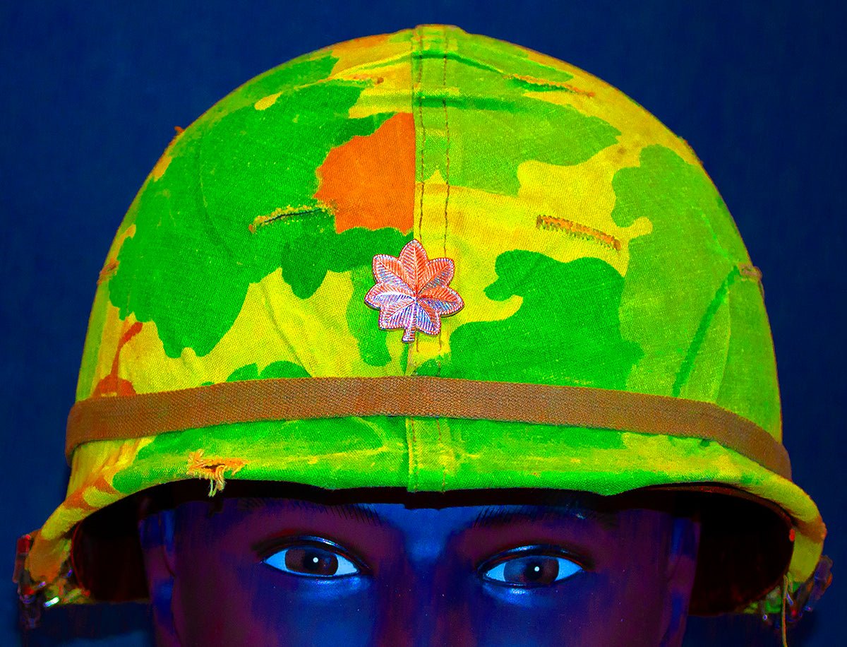 Vietnam M1 Helmet, Michell Camouflage Cover. Color intensified. Single Image - Art goes to War