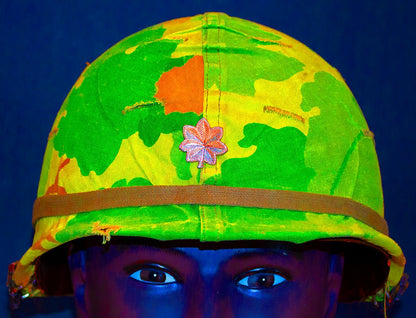 Vietnam M1 Helmet, Michell Camouflage Cover. Color intensified. Single Image - Art goes to War