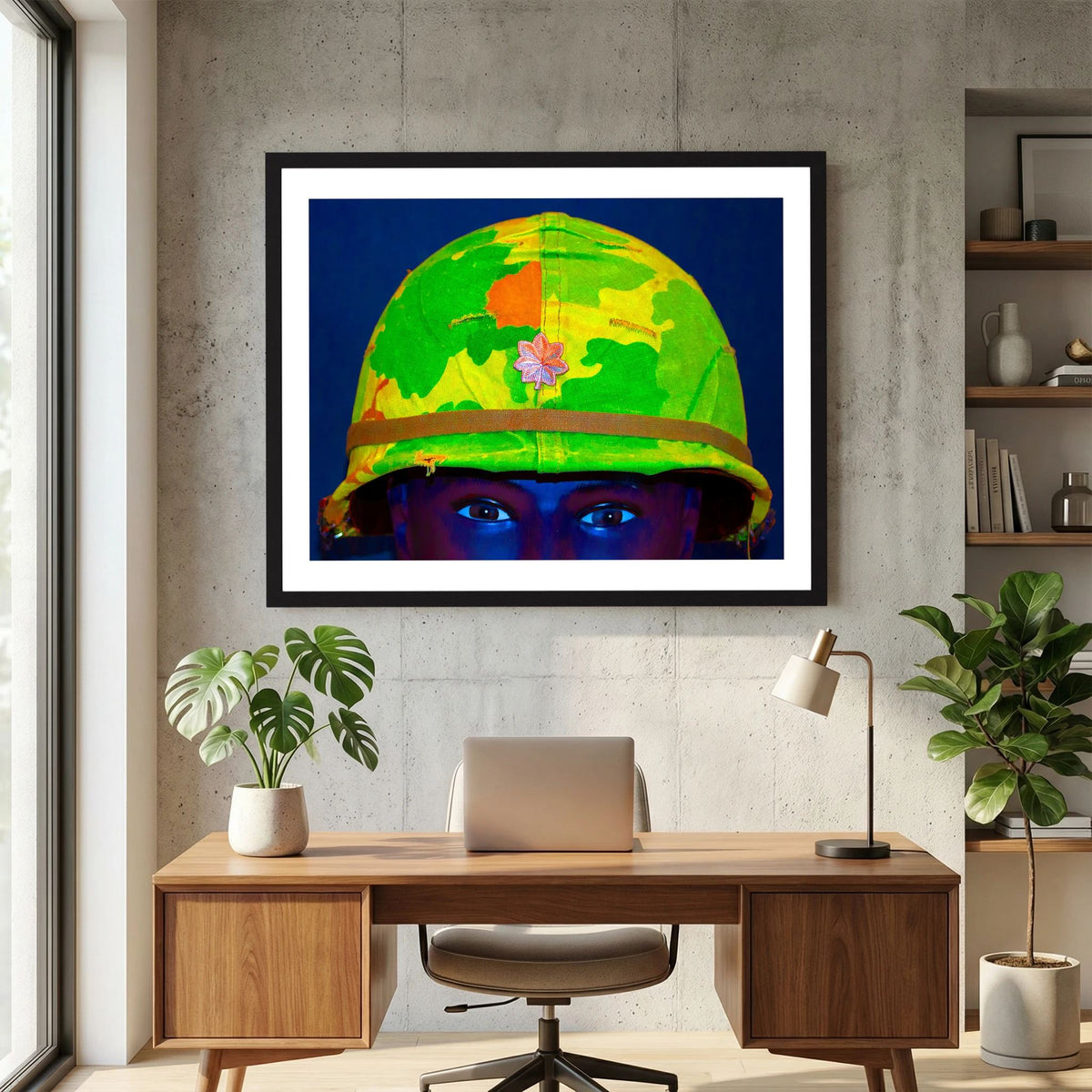 Vietnam M1 Helmet, Michell Camouflage Cover. Color intensified. Single Image - Art goes to War