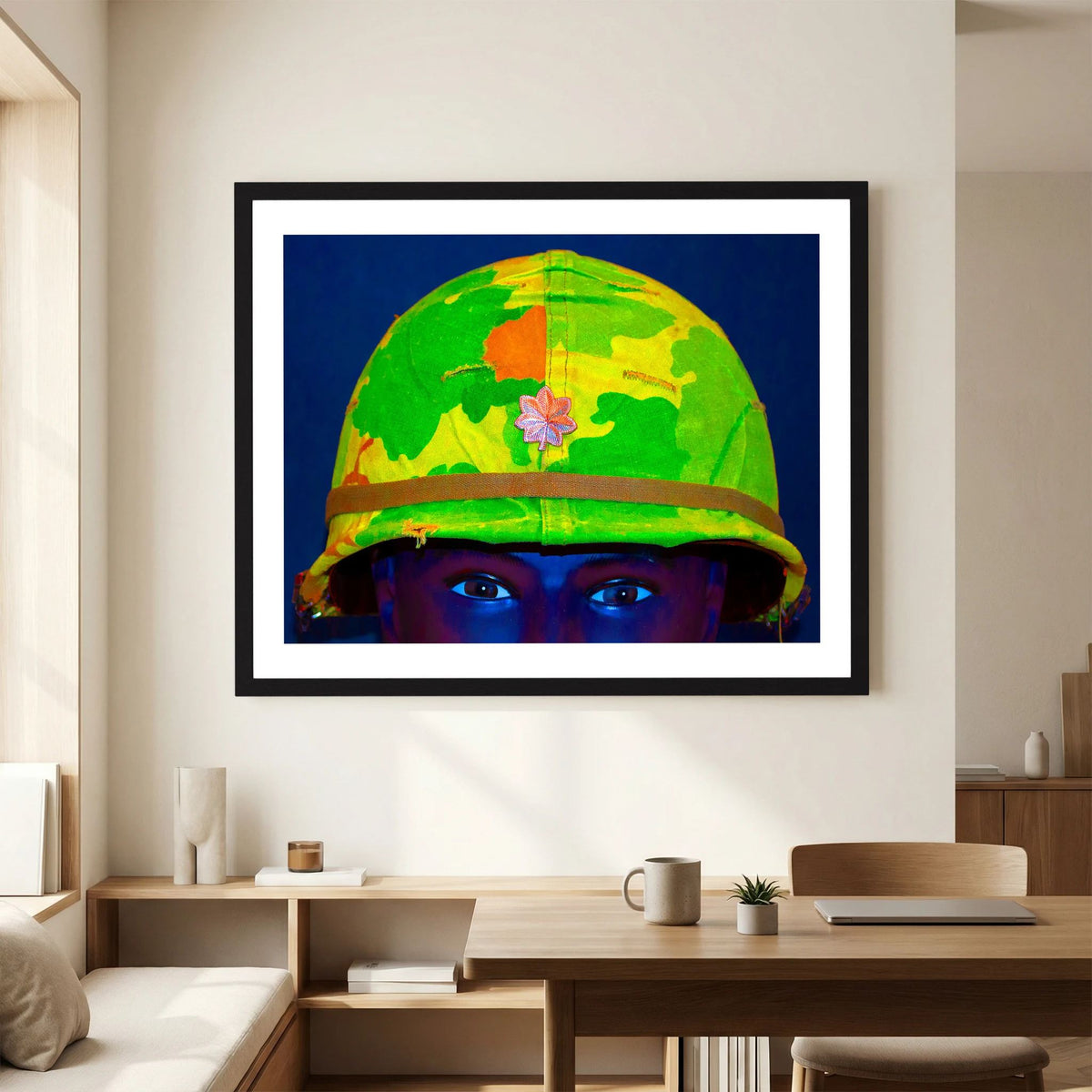 Vietnam M1 Helmet, Michell Camouflage Cover. Color intensified. Single Image - Art goes to War