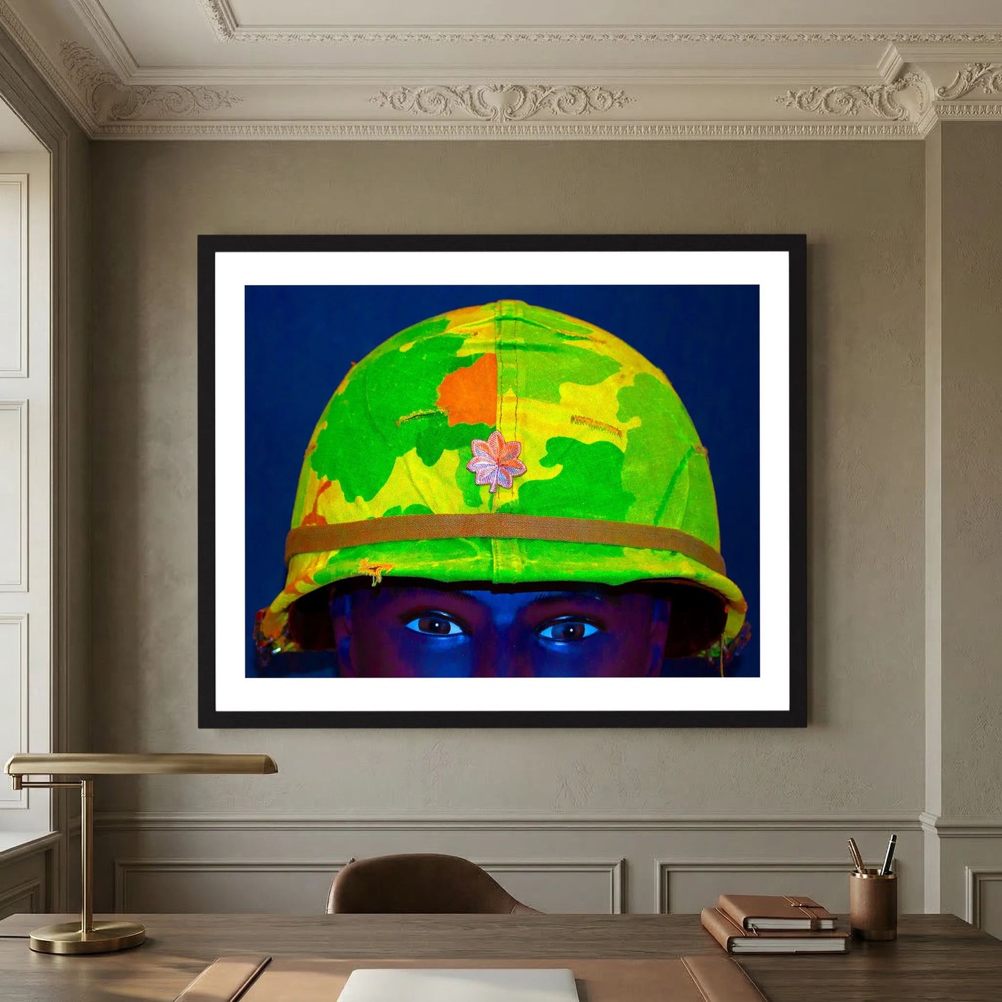 Vietnam M1 Helmet, Michell Camouflage Cover. Color intensified. Single Image - Art goes to War