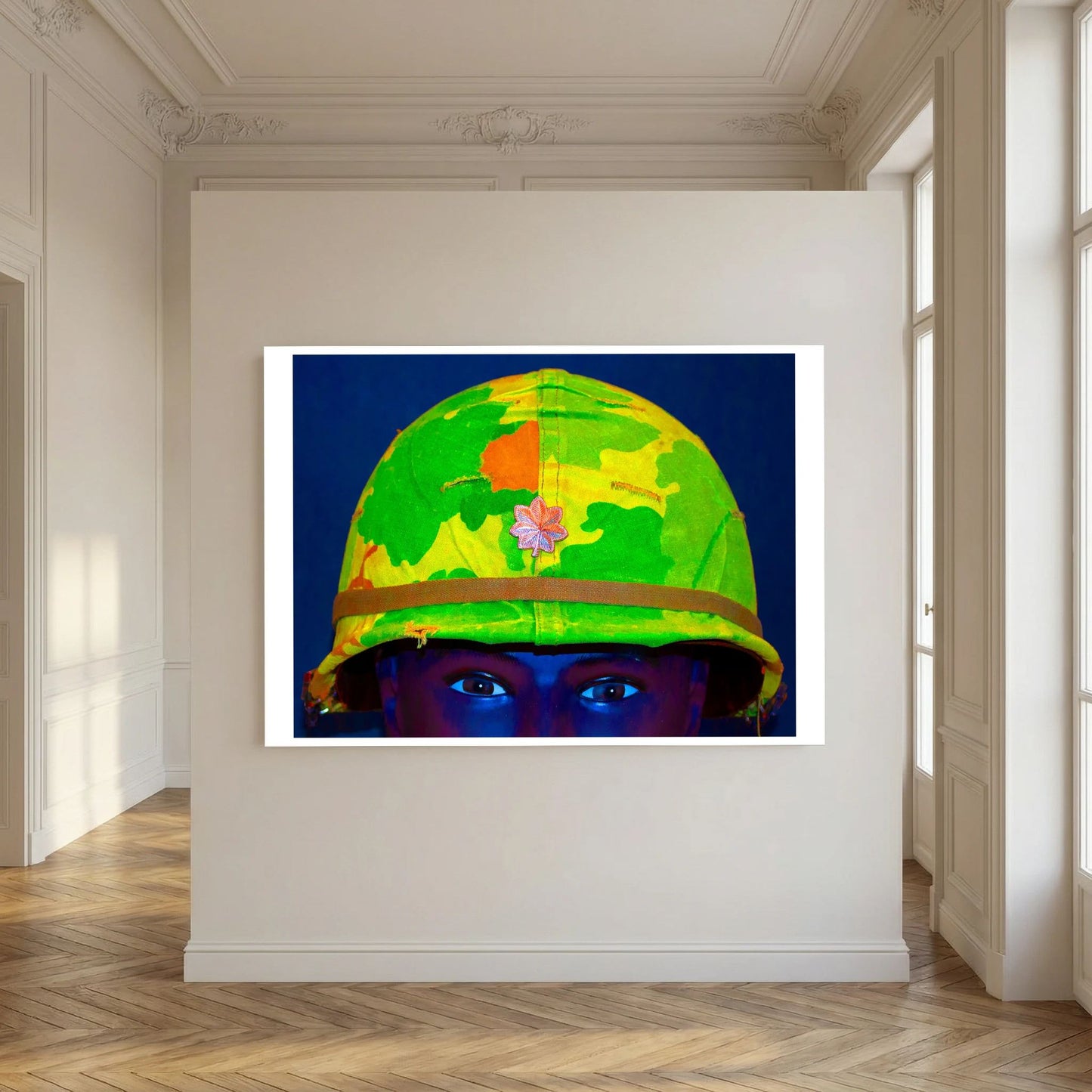 Vietnam M1 Helmet, Michell Camouflage Cover. Color intensified. Single Image - Art goes to War