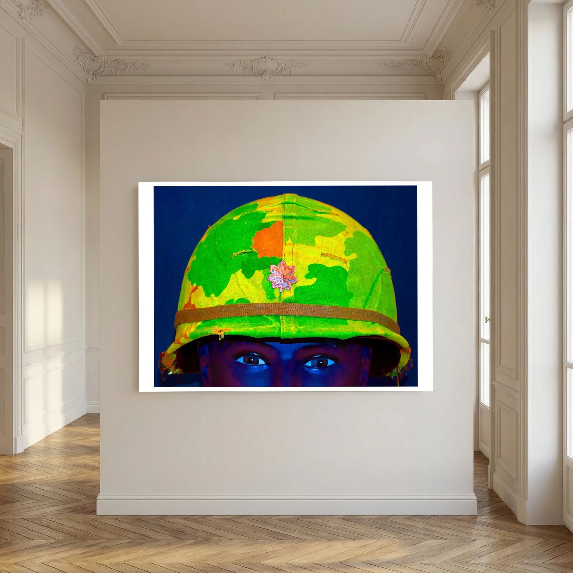 Vietnam M1 Helmet, Michell Camouflage Cover. Color intensified. Single Image - Art goes to War