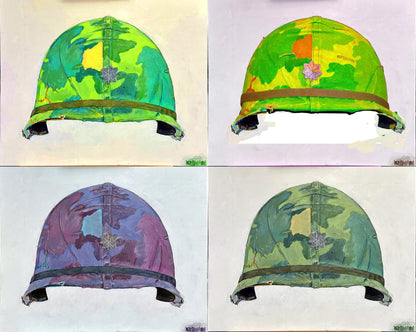 Vietnam M1 Helmet, Michell Camouflage Cover. Screen-print type images. Photograph - Art goes to War
