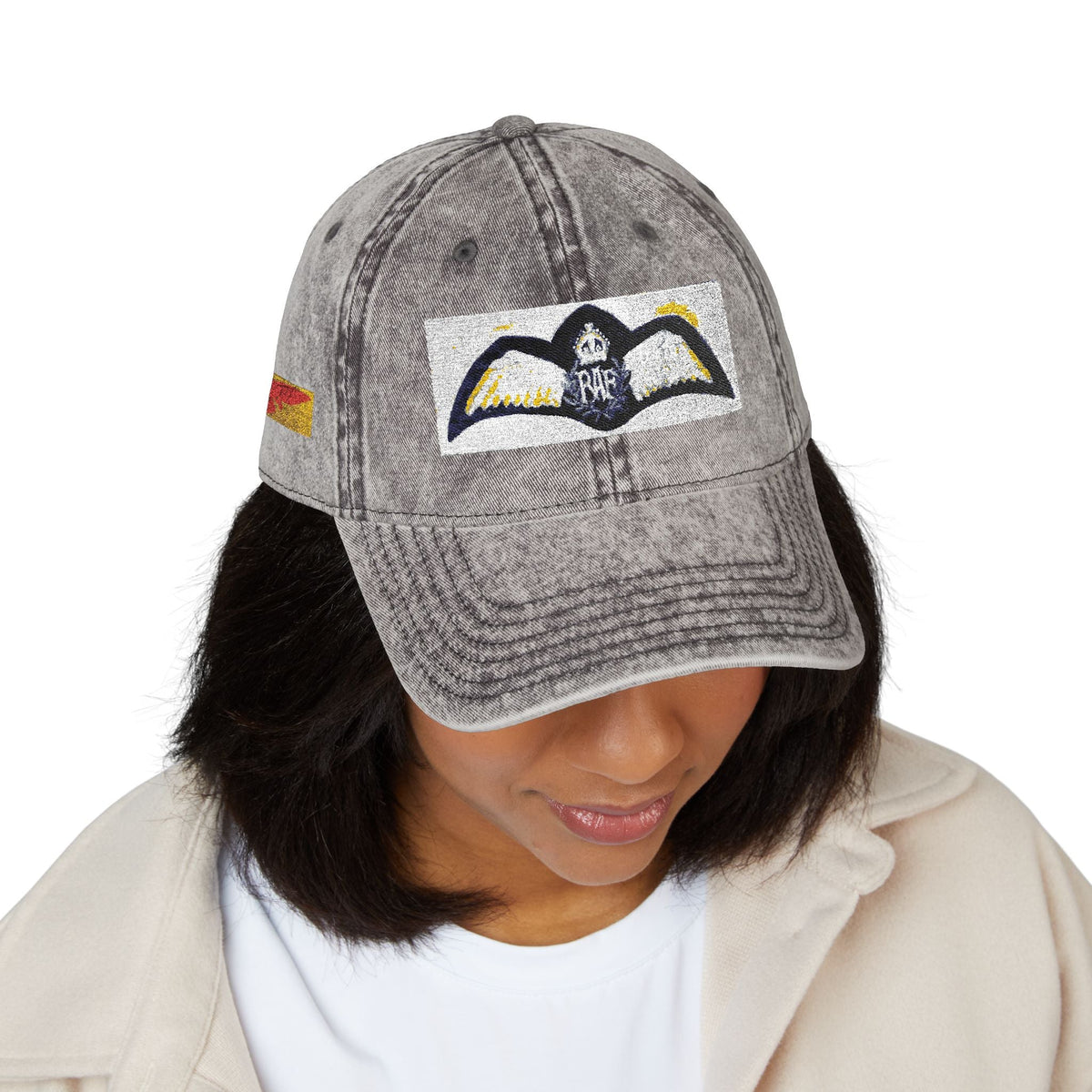 Vintage Embroidered Baseball Cap — Retro World War Two Royal Air Force Pilot Brevet Patch — product photograph