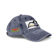 Artwork featuring Vintage Embroidered Bat Cap — Retro Baseball Hat with WW2 Royal Air Force Pilot Insignia