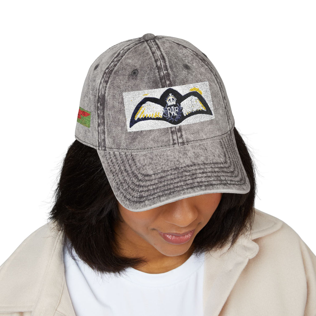 Vintage Embroidered Bat Cap — Retro Baseball Hat with WW2 Royal Air Force Pilot Insignia - Art goes to War