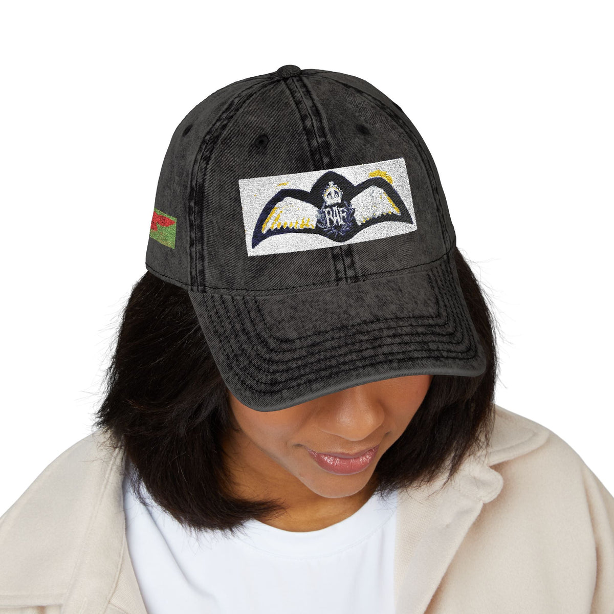 Vintage Embroidered Bat Cap — Retro Baseball Hat with WW2 Royal Air Force Pilot Insignia - Art goes to War
