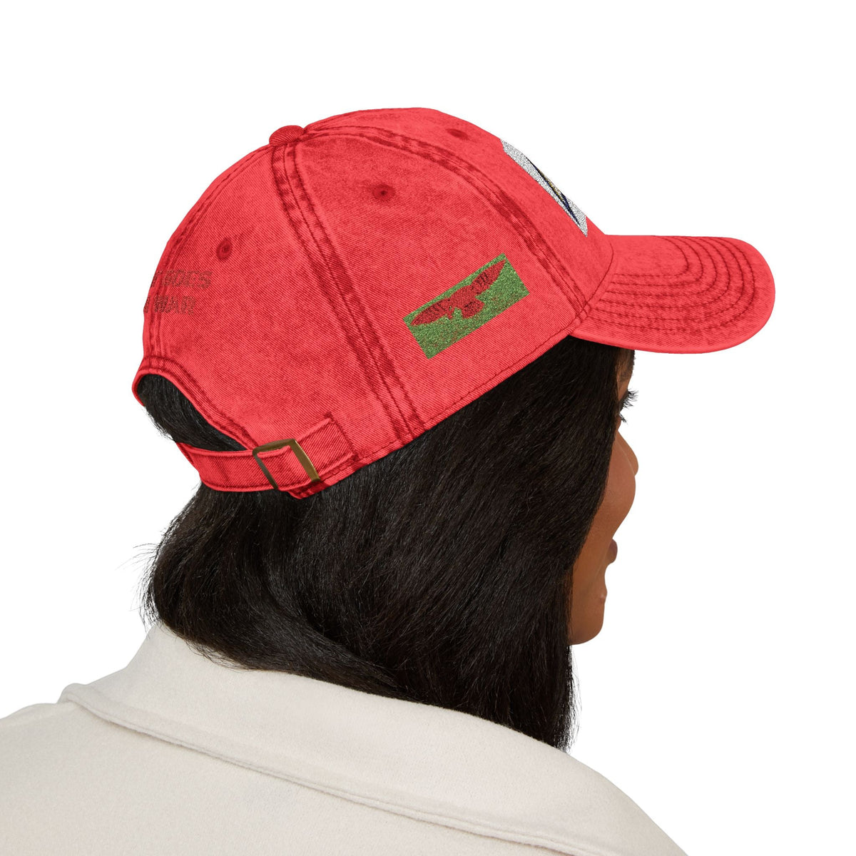 Artwork featuring Vintage Embroidered Bat Cap — Retro Baseball Hat with WW2 Royal Air Force Pilot Insignia