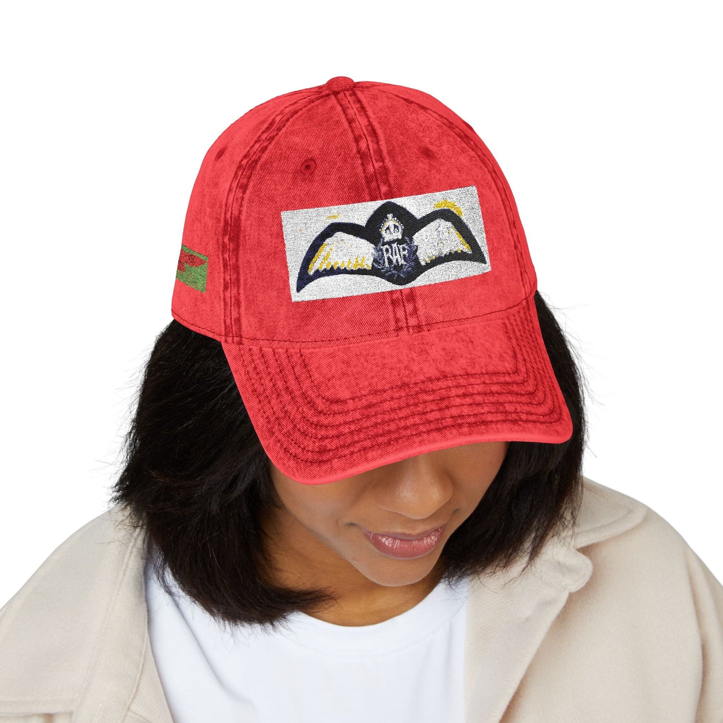 Vintage Embroidered Bat Cap — Retro Baseball Hat with WW2 Royal Air Force Pilot Insignia - Art goes to War