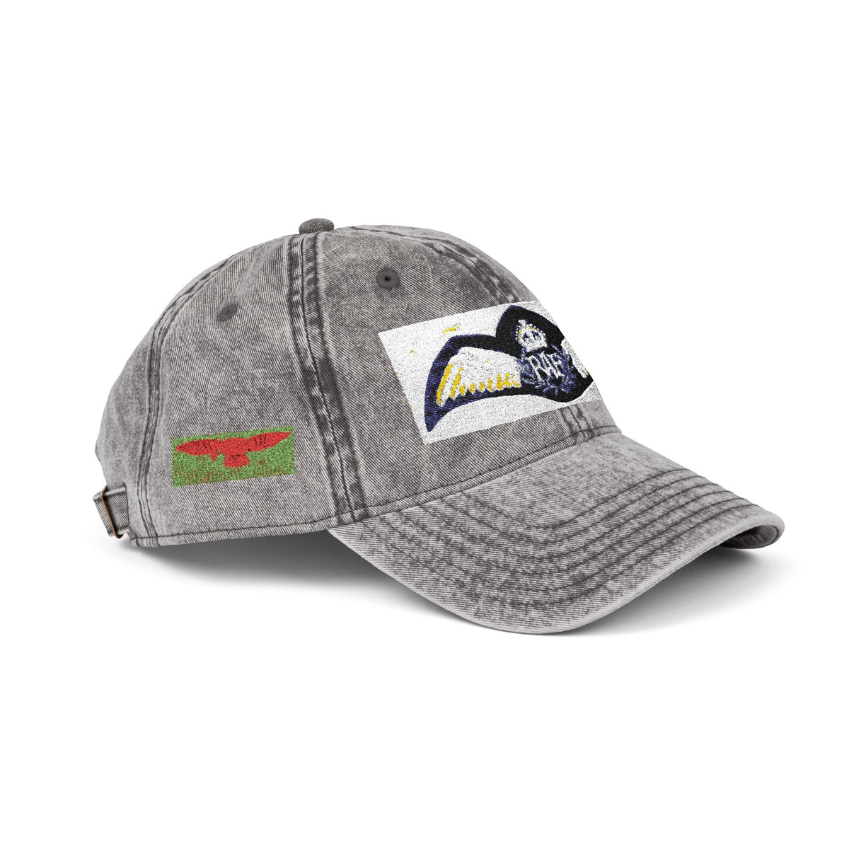 Artwork featuring Vintage Embroidered Bat Cap — Retro Baseball Hat with WW2 Royal Air Force Pilot Insignia
