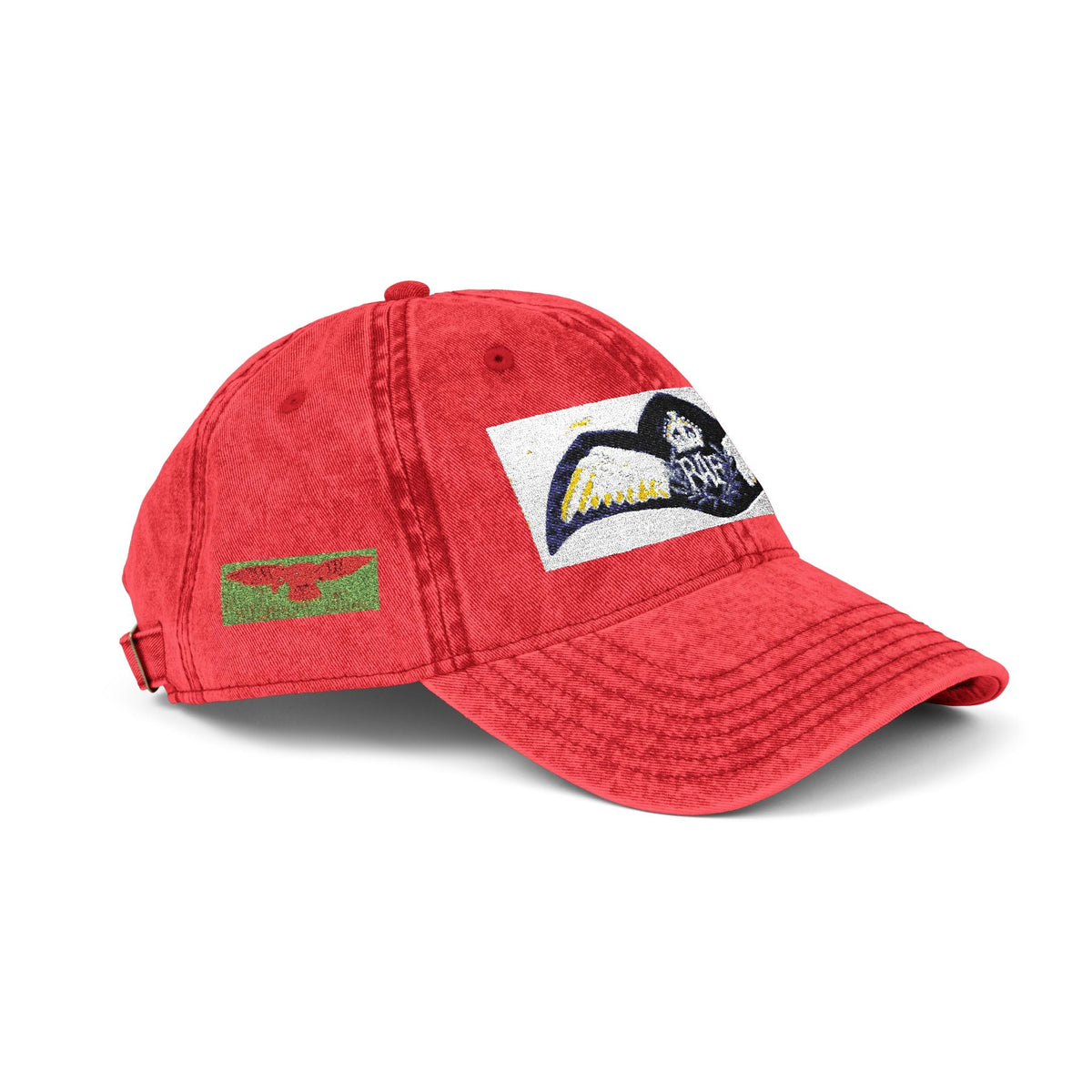 Artwork featuring Vintage Embroidered Bat Cap — Retro Baseball Hat with WW2 Royal Air Force Pilot Insignia