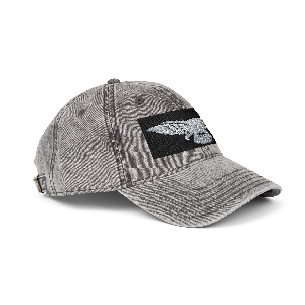 Vintage Embroidered Eagle Cap — Distressed Grey Baseball Hat with Blue Royal Air Force "Flying Albatross" - Art goes to War