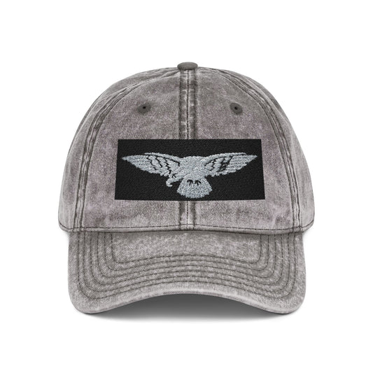 Vintage Embroidered Eagle Cap — Distressed Grey Baseball Hat with Blue Royal Air Force "Flying Albatross" - Art goes to War
