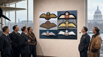 World War II RCAF Navigator/Radio Operator Crew & RAF Pilot Wings. Series of Three. Photograph - Art goes to War