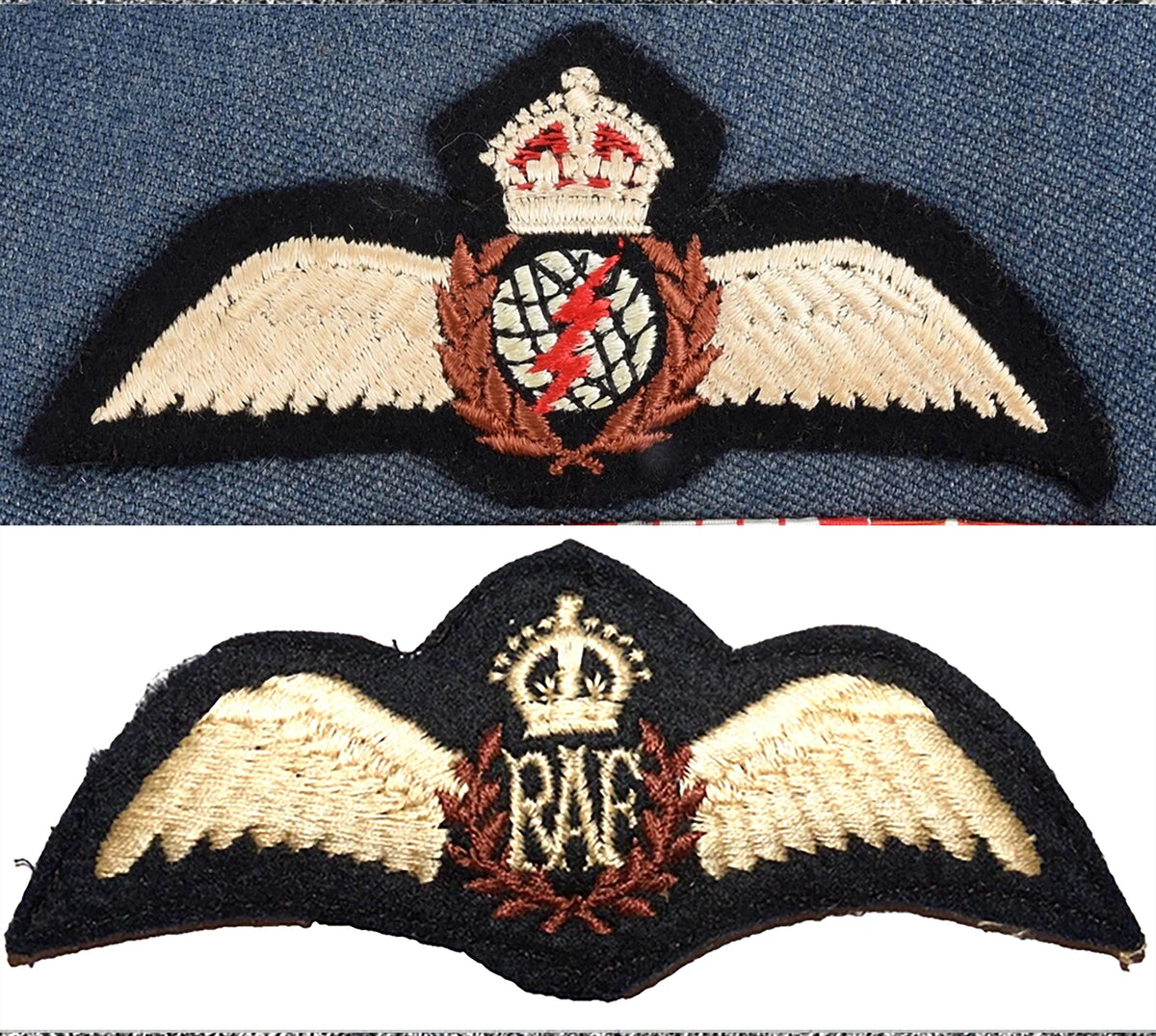 World War II Royal Air Force (RAF) Pilot Wings. Three variants. Photograph - Art goes to War