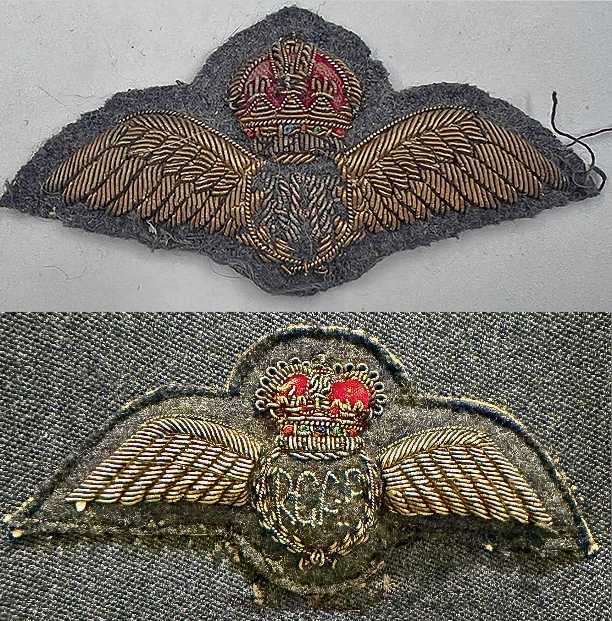 World War II Royal Air Force (RAF) Pilot Wings. Three variants. Photograph - Art goes to War