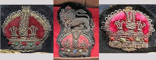 WW2 UK Bullion Cap Badges with Red Crowns. Photograph - Art goes to War