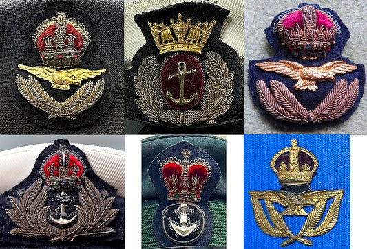WW2 UK Bullion Cap Badges with Red Crowns. Photograph - Art goes to War